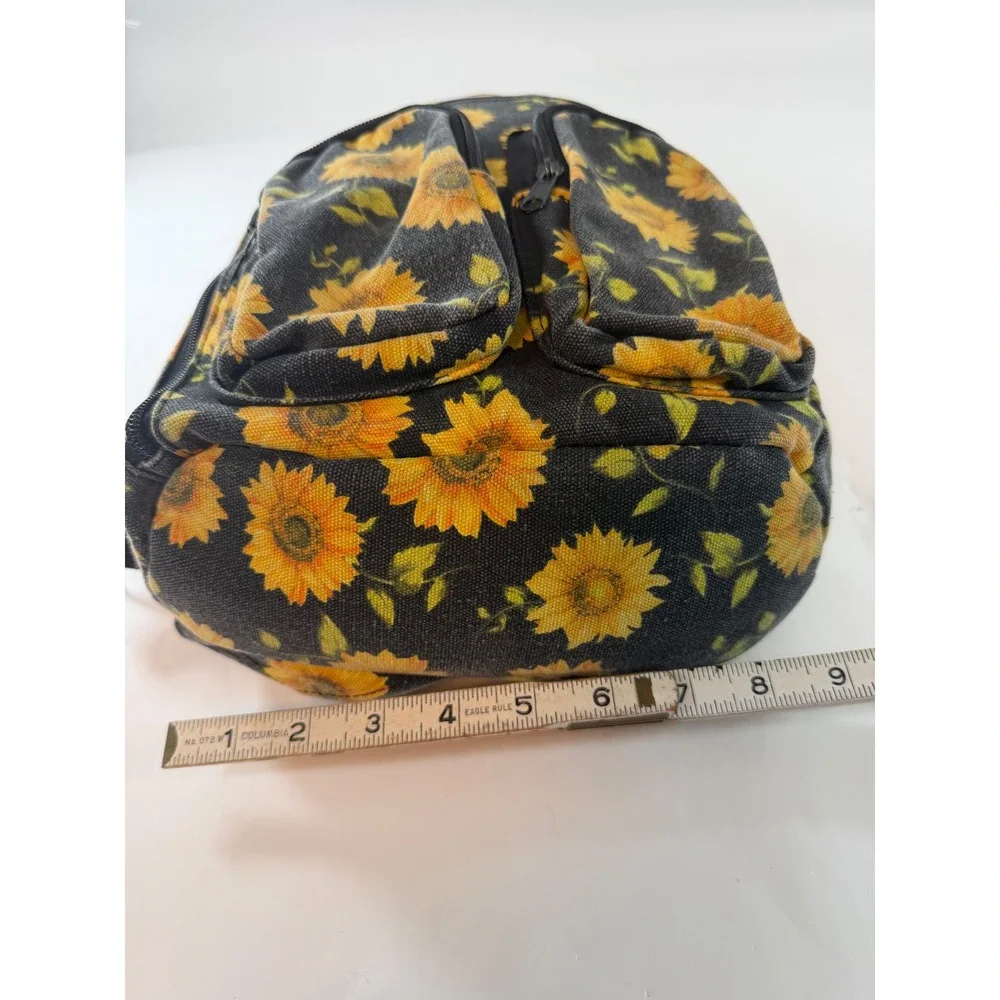 Sunflower Canvas Sling Backpack Black Yellow Floral Crossbody Shoulder Bag
